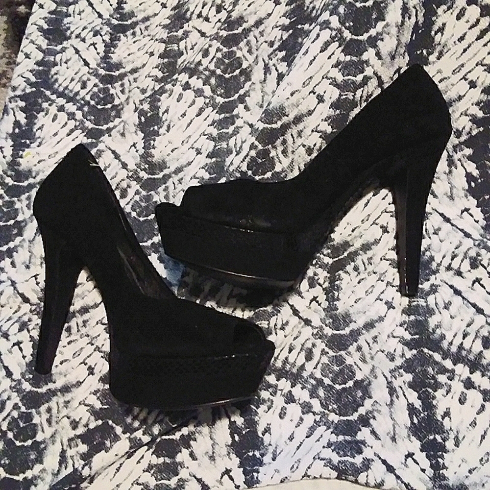 Gianni Bini Sz 8.5 Suede Snakeskin Peep Toe Heels